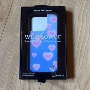 Wildflowers iPhone 14 Pro Case - Blue with Pink Heart Design